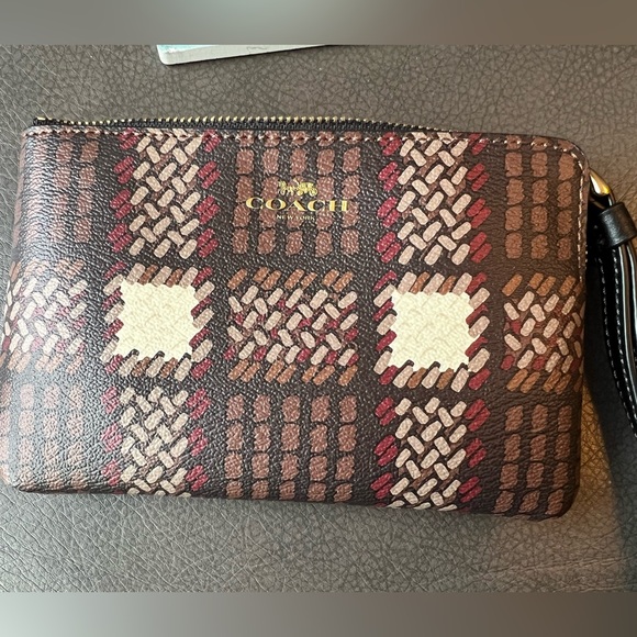 Coach Zip Wristlet - Brushed Brown Multi Color Plaid - DISCONTINUED - Picture 6 of 9
